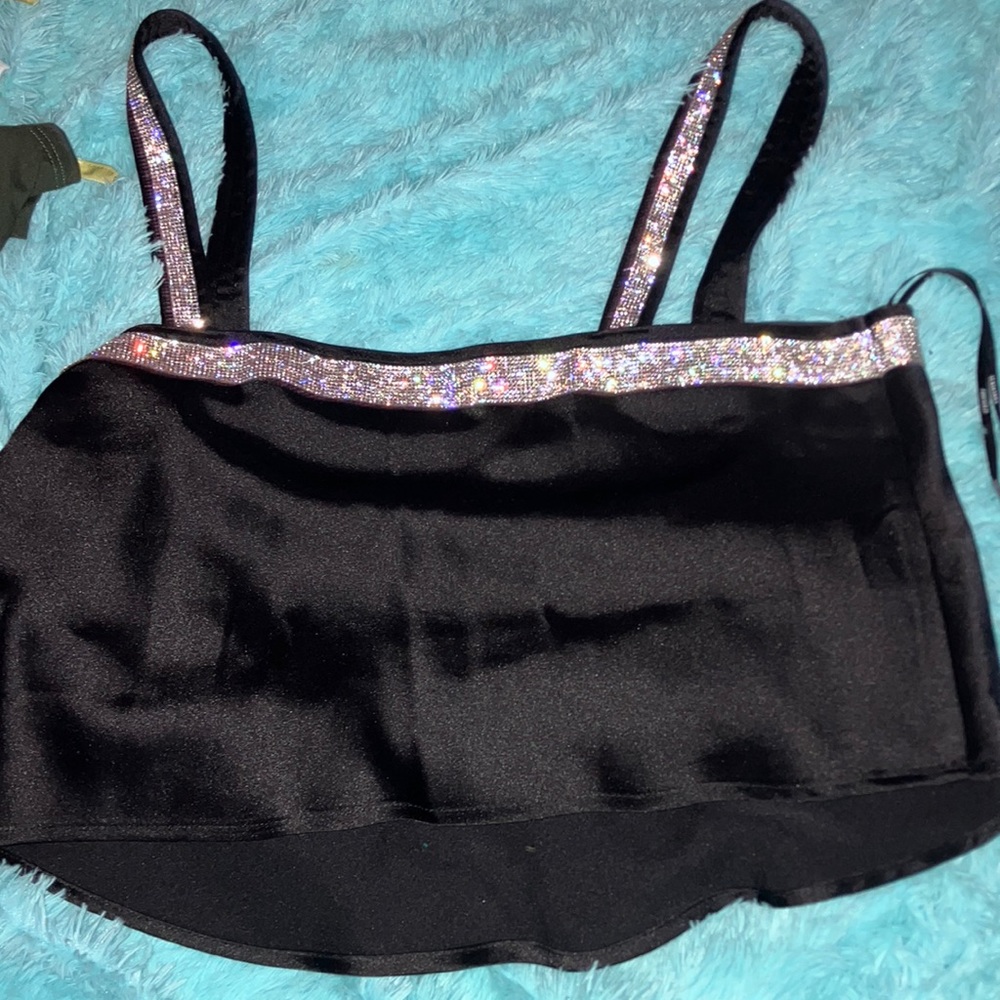 Cute silk crop top diamond studded straps